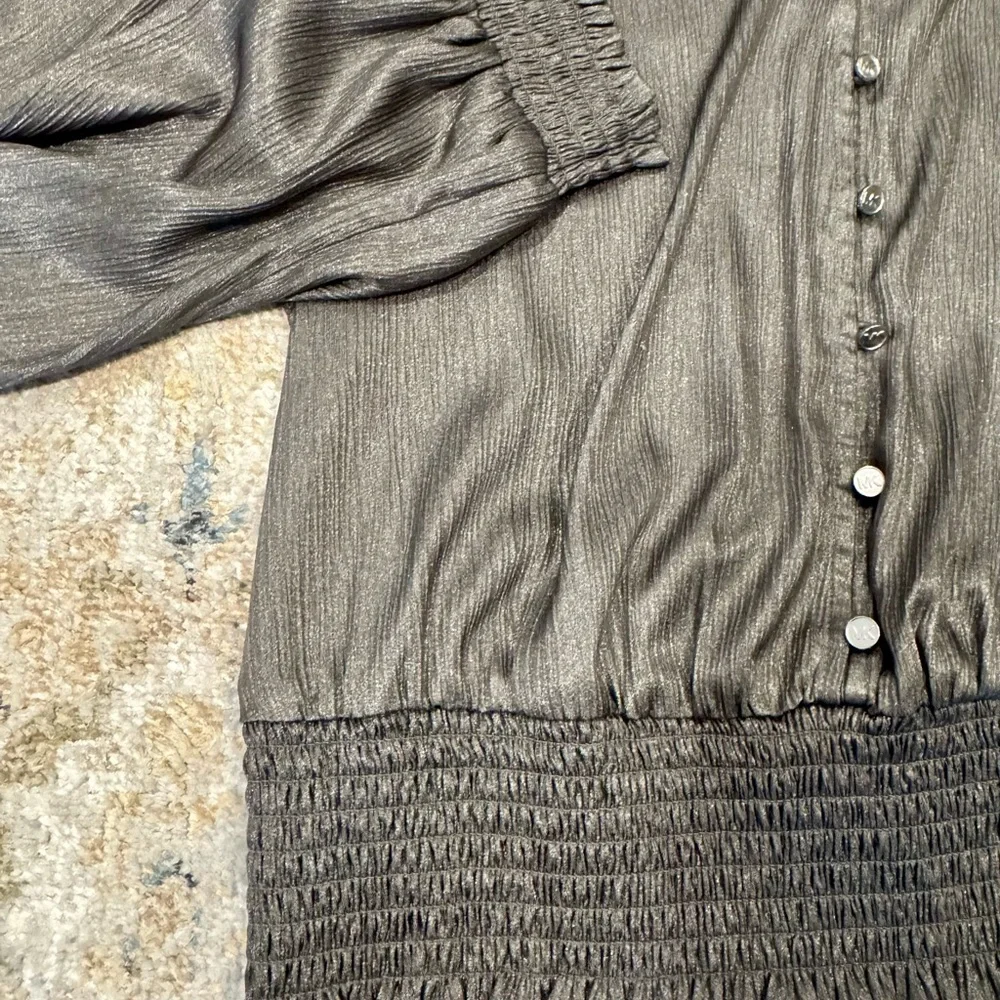 Michael Kors Shimmery Black V-Neck Button Front Blouse
